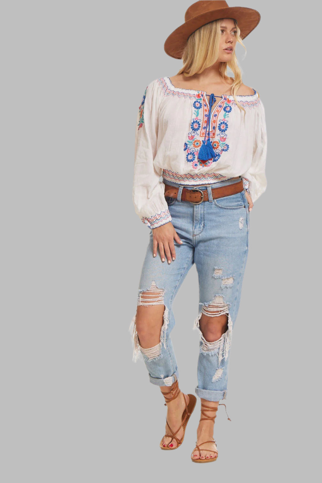 Elena Embroidered Tunic Natural/ Multicolor