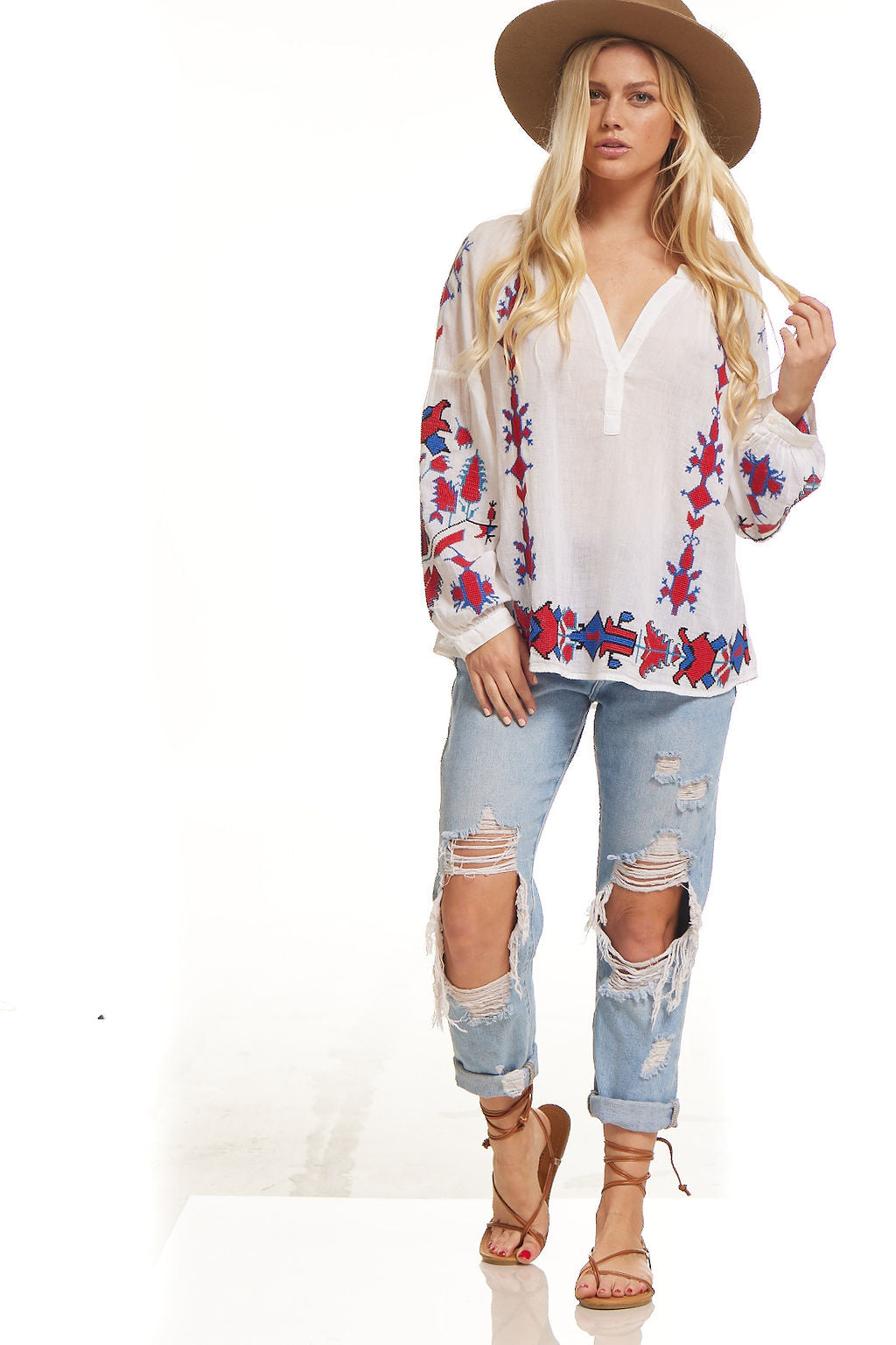 Lola Embroidered Tunic Natural/Red