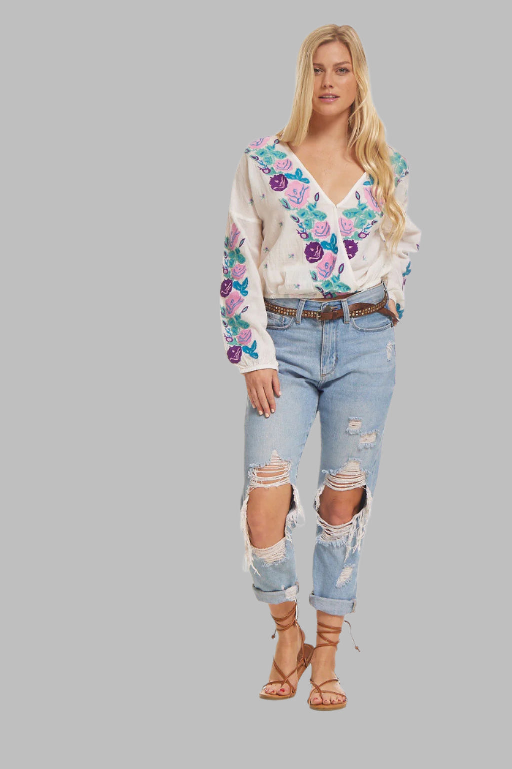 Lara Embroidered Crop Top Natural/ Multicolor