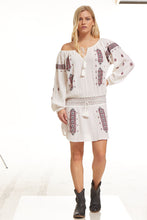 Lisa Embroidered Short  Dress or Tunic Natural/Red