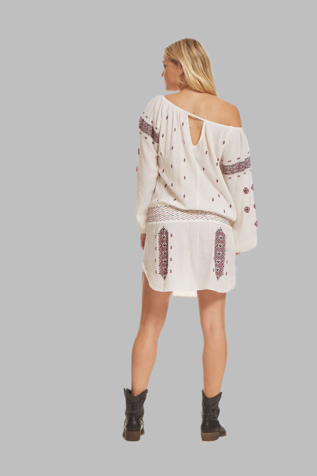 Lisa Embroidered Short Dress or Tunic Natural/Red