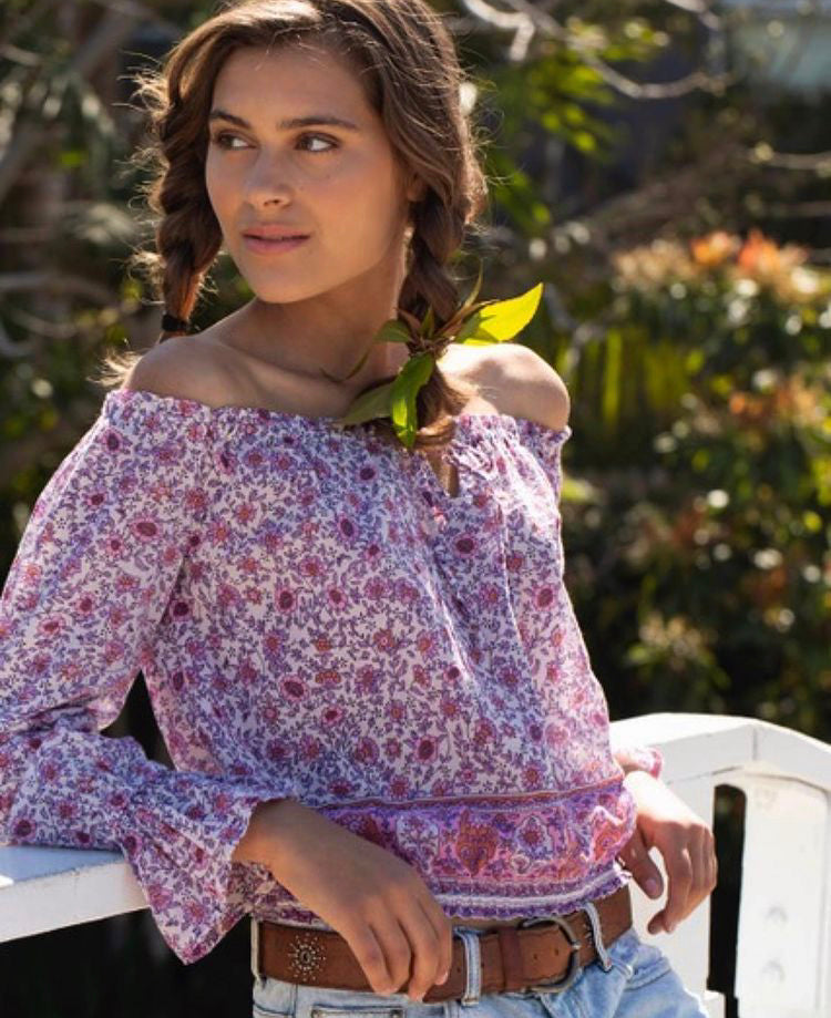 Bliss Printed Blouse Off Shoulder Pink