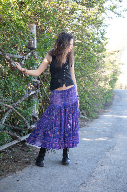 Rosa Printed Midi Skirt Indigo