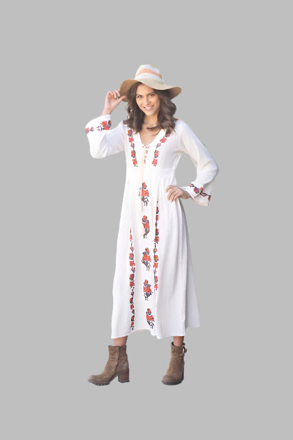 Thea Embroidered Maxi Dress Natural/Brown Natural Brown M L