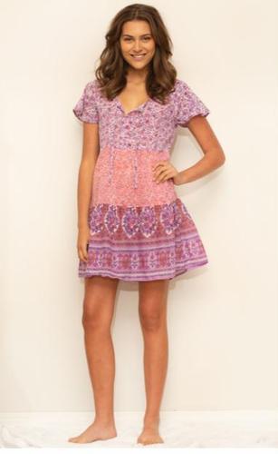 Dolly Printed Patchwork Short Dress Pink