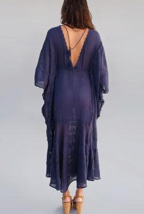 Jenny Long Dress With Lace Coal - Blue Boheme