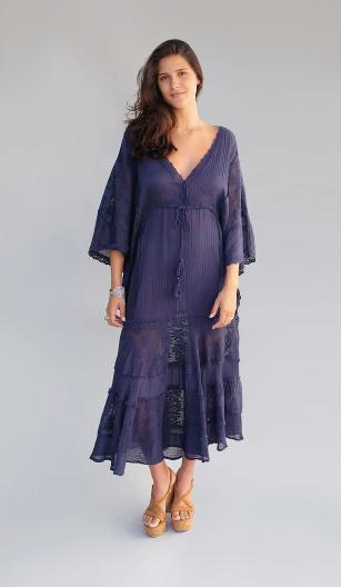 Jenny Long Dress With Lace Coal - Blue Boheme