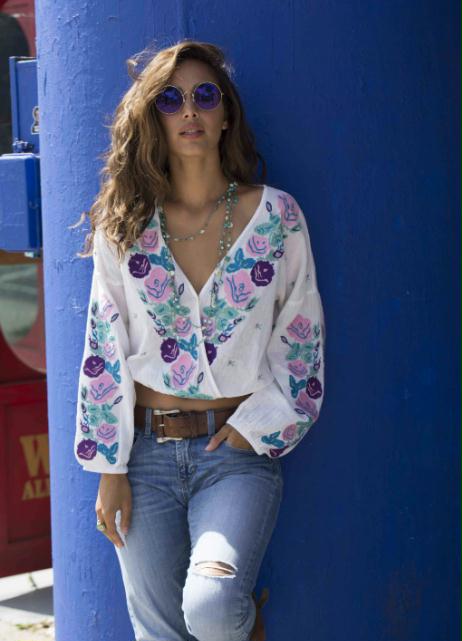 Lara Embroidered Crop Top Natural/ Multicolor