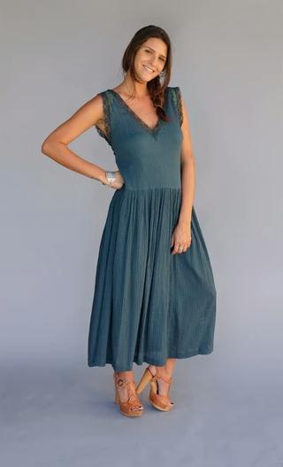 Margot Long Dress With Lace Grey - Blue Boheme