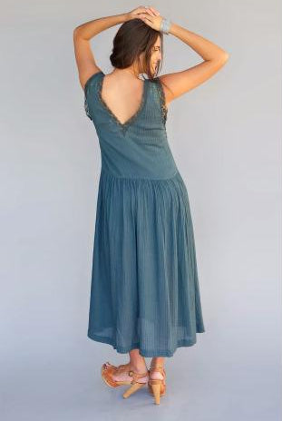 Margot Long Dress With Lace Grey - Blue Boheme