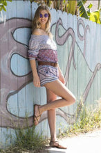 Bella Printed Off Shoulder Romper Blue
